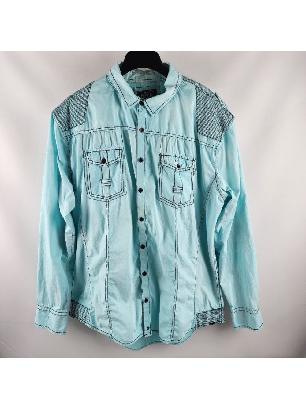 Buckle Black Shirt Mens XXL Blue Athletic Fit Contrast Stitch L/S Button Up